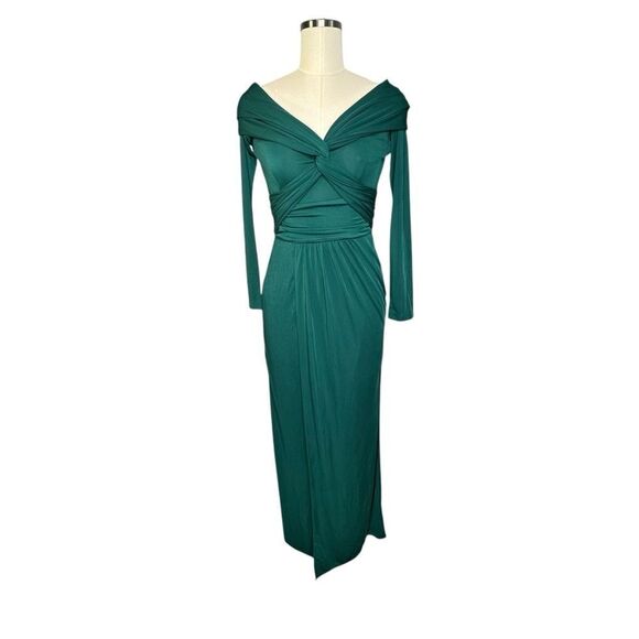 Zac Posen Green Twisted Wrap Off the Shoulder Gown  size 2 - Picture 4 of 10